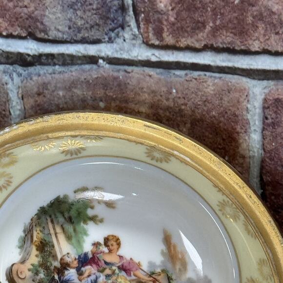 Antique OMECO New York Czechoslovakia 24K Gold Bowl w Painted Courting Couple - Picture 3 of 9